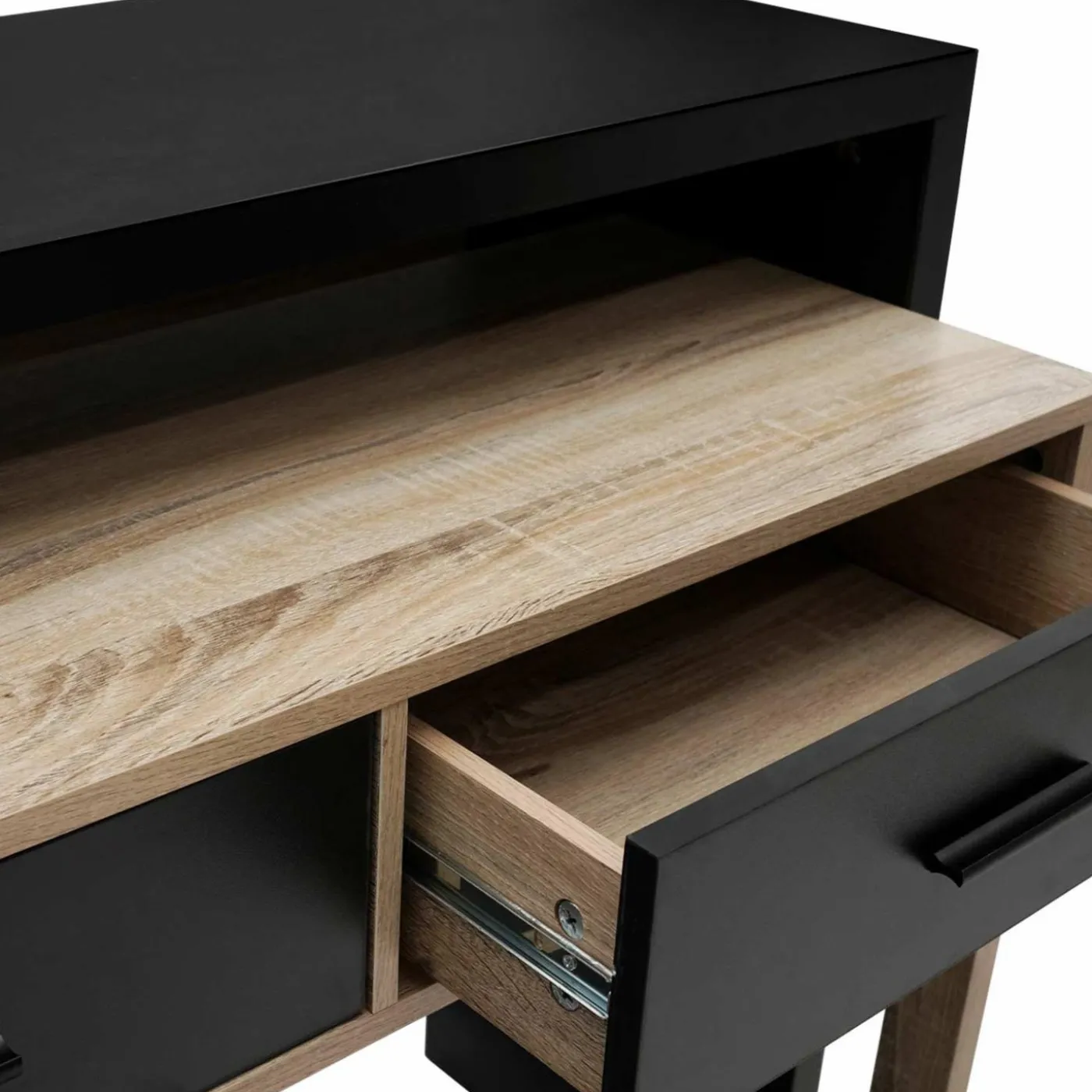 Bureau extensible bois noir et façon hêtre
