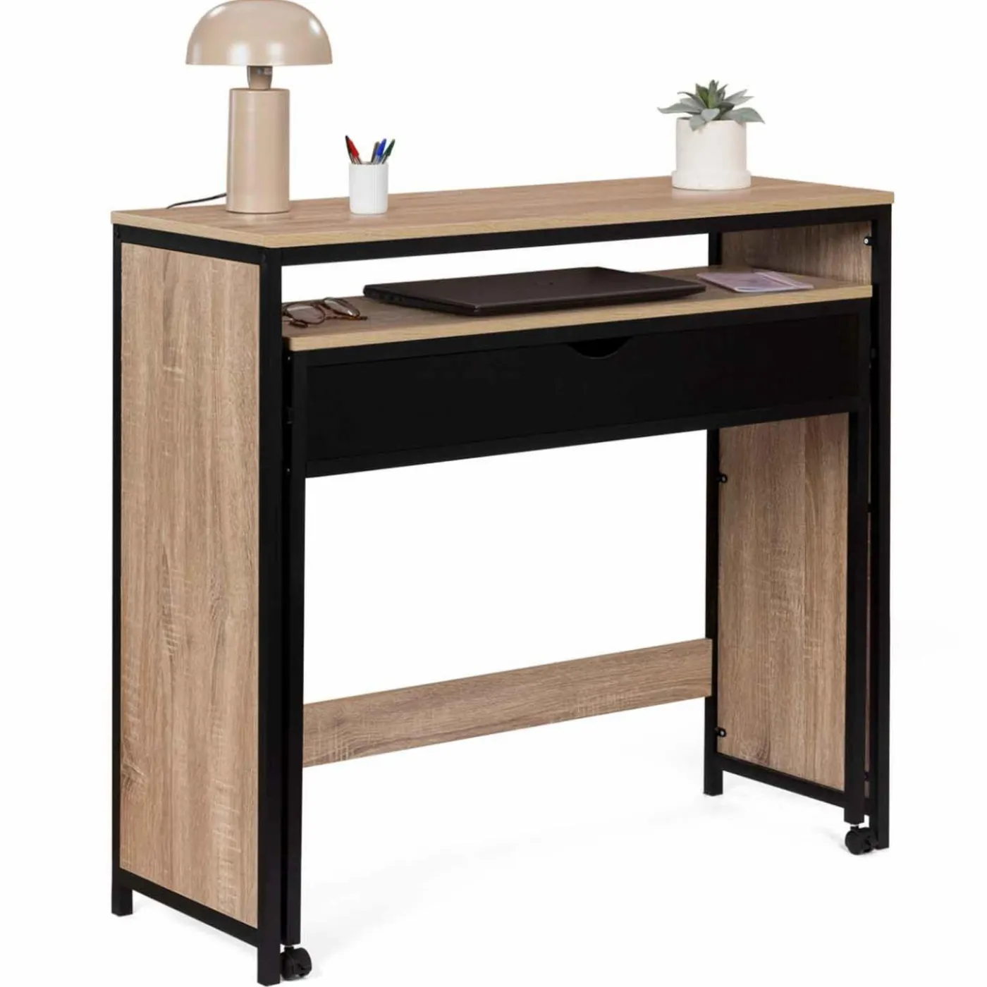 Bureau extensible gain de place 1 tiroir style industriel