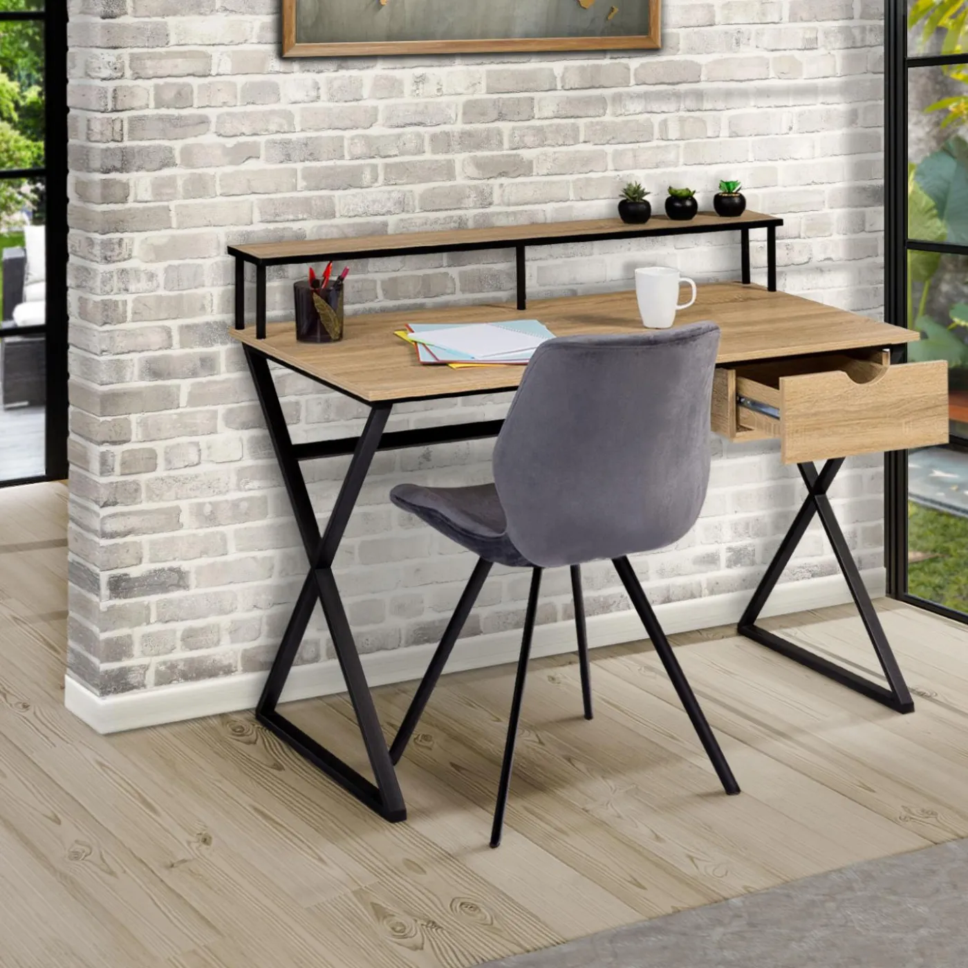 Bureau industriel avec tiroir 110 cm