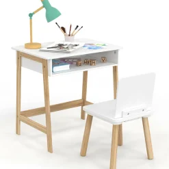 Bureau pour enfant + chaise bois et blanc avec niche