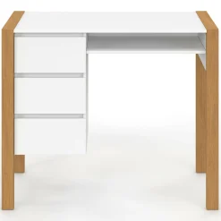 Bureau scandinave blanc et bois avec 3 tiroirs et niche