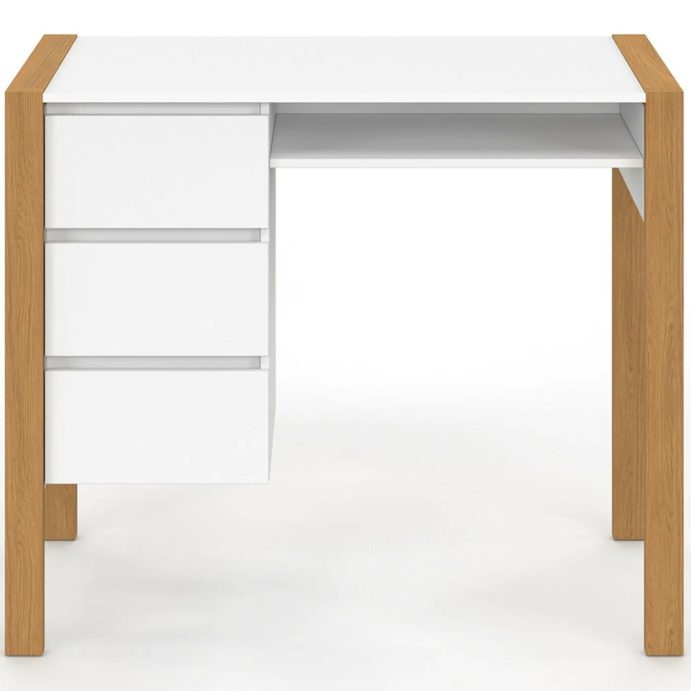 Bureau scandinave blanc et bois avec 3 tiroirs et niche