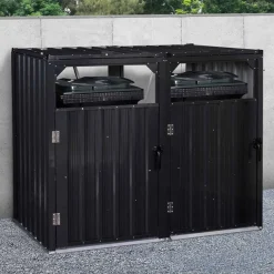 Cache poubelle double en acier gris pour extérieur