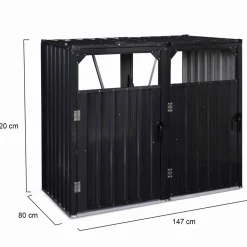 Cache poubelle double en acier gris pour extérieur