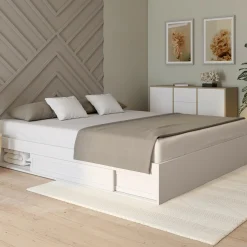 Cadre de lit 180 x 200 cm avec rangements et sommier blanc