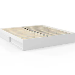Cadre de lit 180 x 200 cm avec rangements et sommier blanc