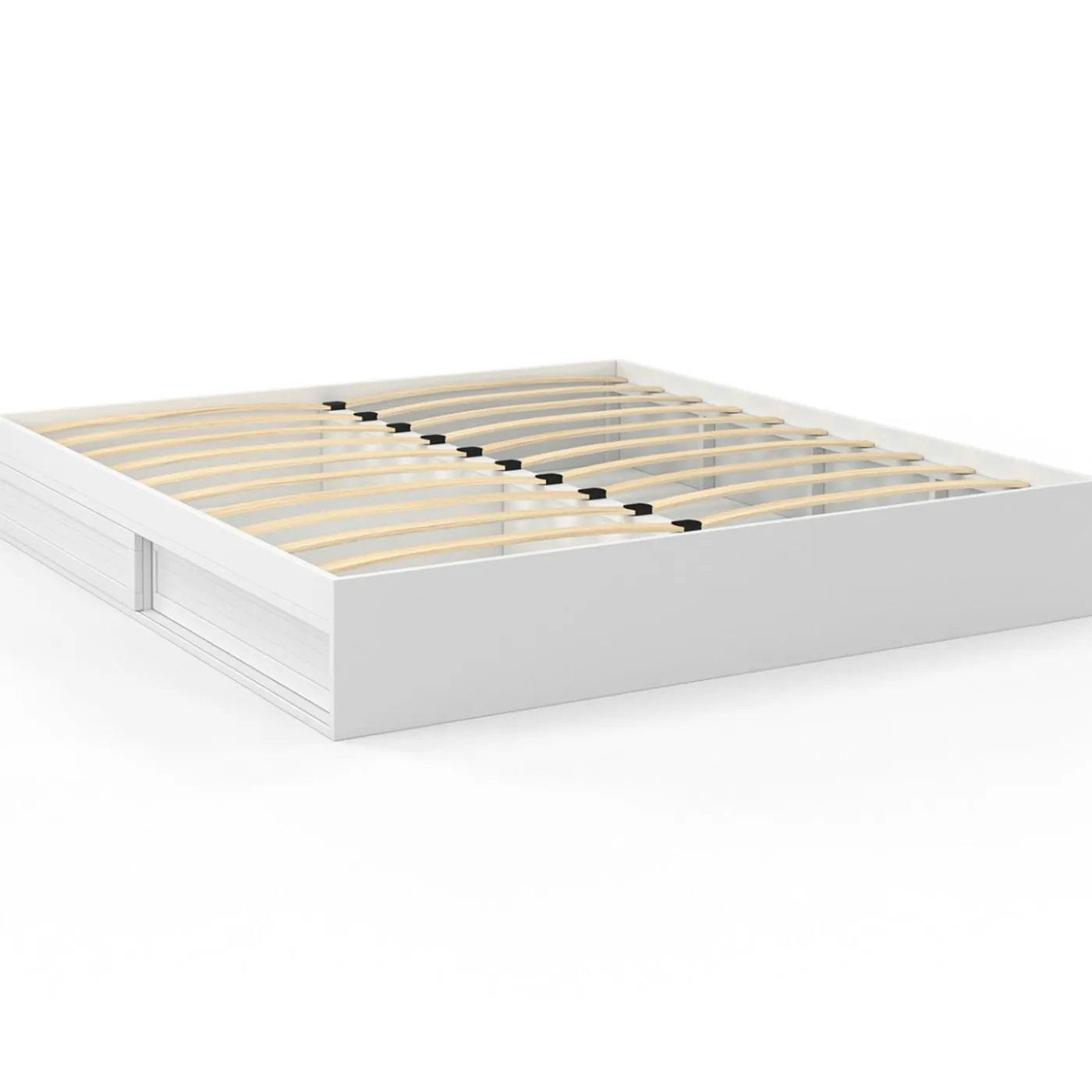 Cadre de lit 180 x 200 cm avec rangements et sommier blanc
