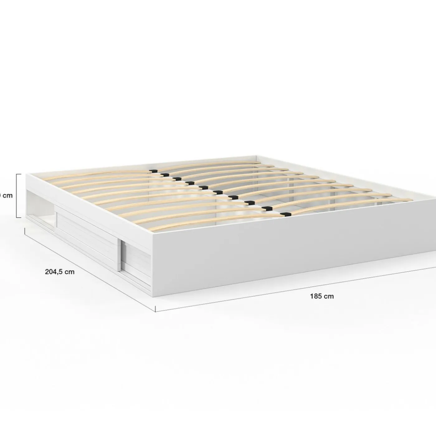 Cadre de lit 180 x 200 cm avec rangements et sommier blanc