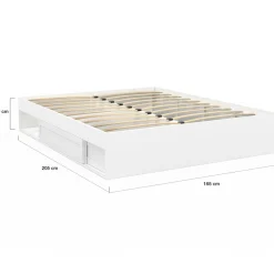 Cadre de lit avec rangements et sommier blanc