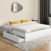 Cadre de lit double 140x190 blanc avec 4 tiroirs et sommier