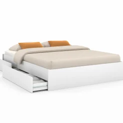 Cadre de lit double 140x190 blanc avec 4 tiroirs et sommier