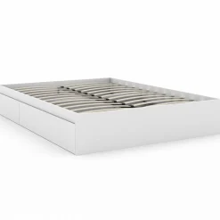 Cadre de lit double 140x190 blanc avec 4 tiroirs et sommier