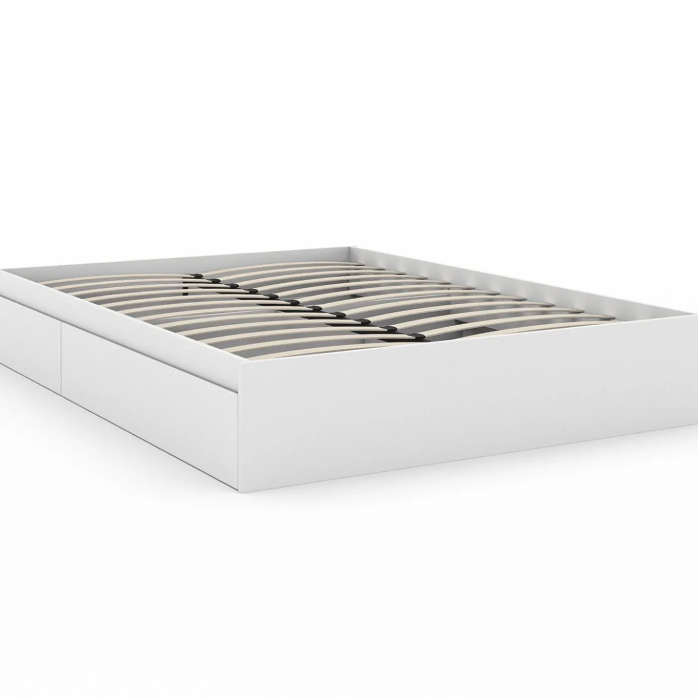 Cadre de lit double 140x190 blanc avec 4 tiroirs et sommier