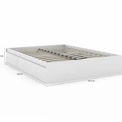 Cadre de lit double 140x190 blanc avec 4 tiroirs et sommier