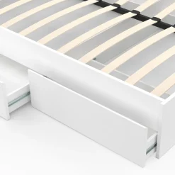 Cadre de lit double 140x190 blanc avec 4 tiroirs et sommier