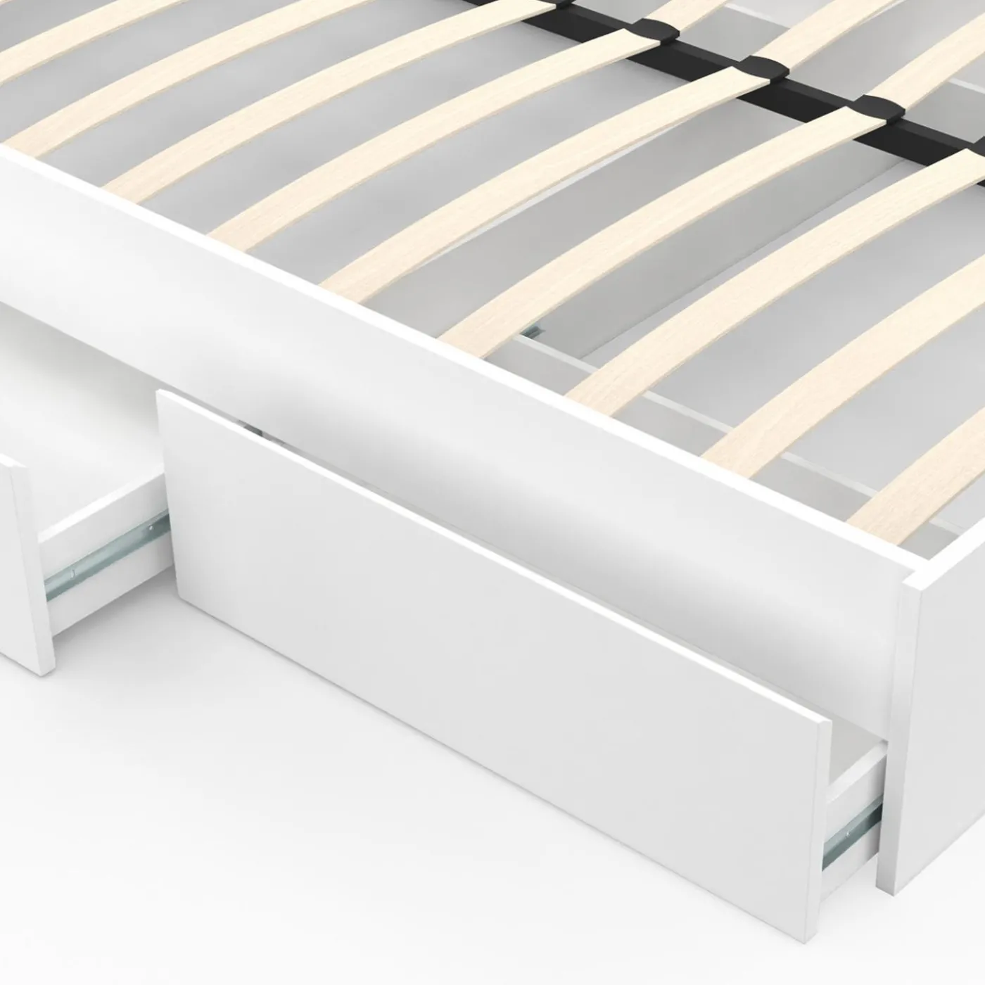 Cadre de lit double 140x190 blanc avec 4 tiroirs et sommier