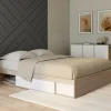 Cadre de lit 140x190 cm avec sommier et rangements blanc et bois