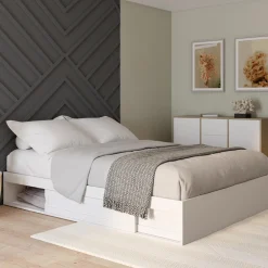 Cadre de lit 140x190 cm avec sommier et rangements blanc