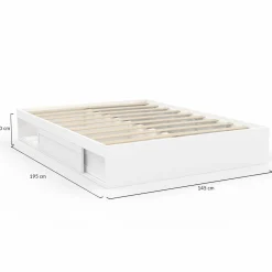 Cadre de lit 140x190 cm avec sommier et rangements blanc