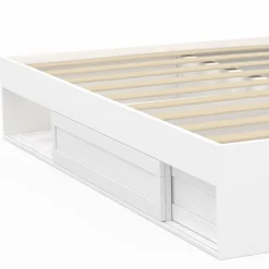 Cadre de lit 140x190 cm avec sommier et rangements blanc