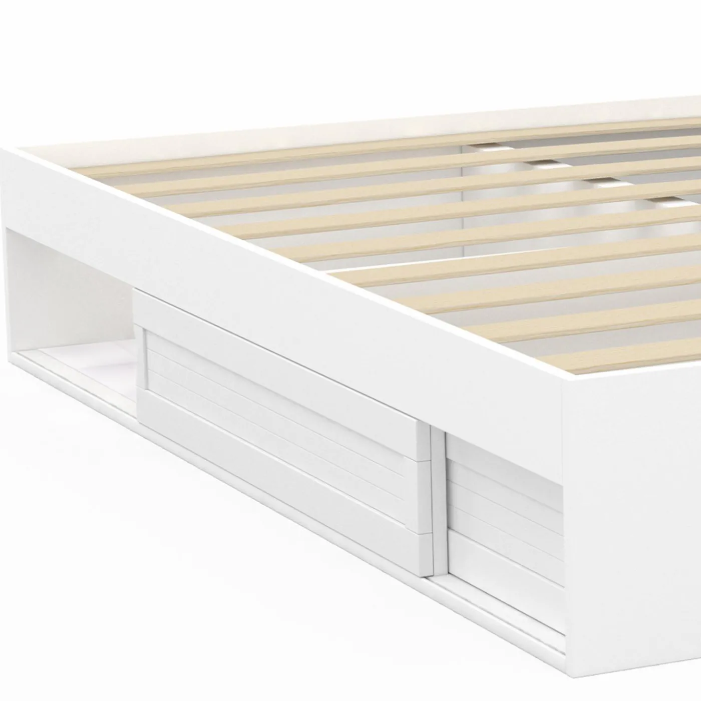 Cadre de lit 140x190 cm avec sommier et rangements blanc