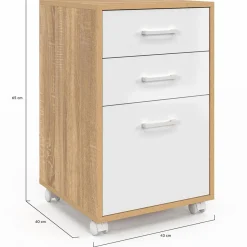 Caisson de bureau bois et blanc avec 3 tiroirs