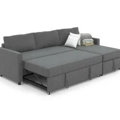 Canapé avec méridienne convertible en tissu gris anthracite
