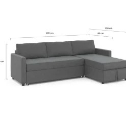 Canapé avec méridienne convertible en tissu gris anthracite