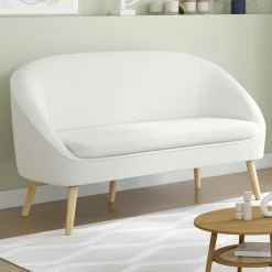 Canapé banquette tissu bouclette blanc