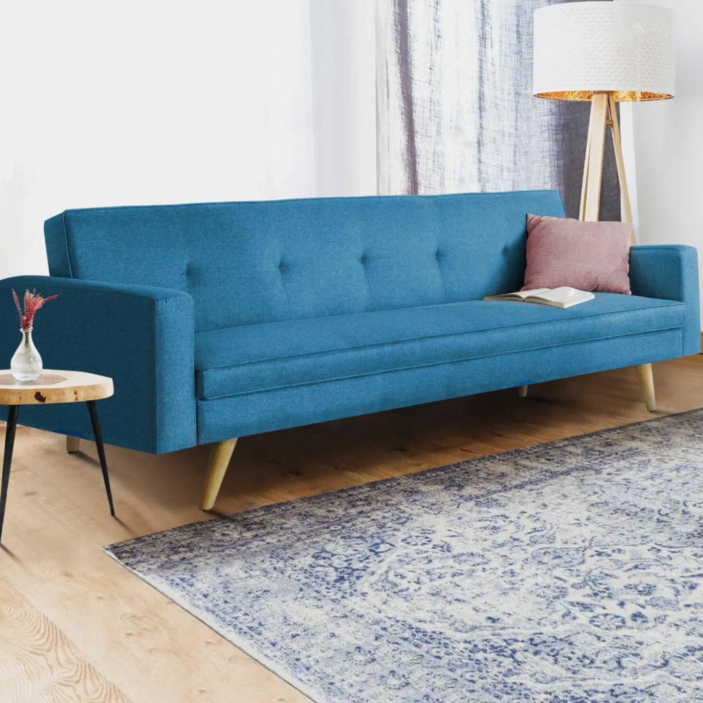 Canapé bleu canard scandinave 3 places convertible