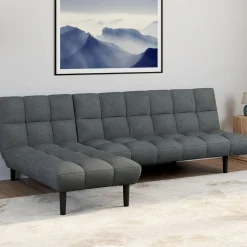 Canapé clic clac SALOME capitonné 3 places tissu gris anthracite
