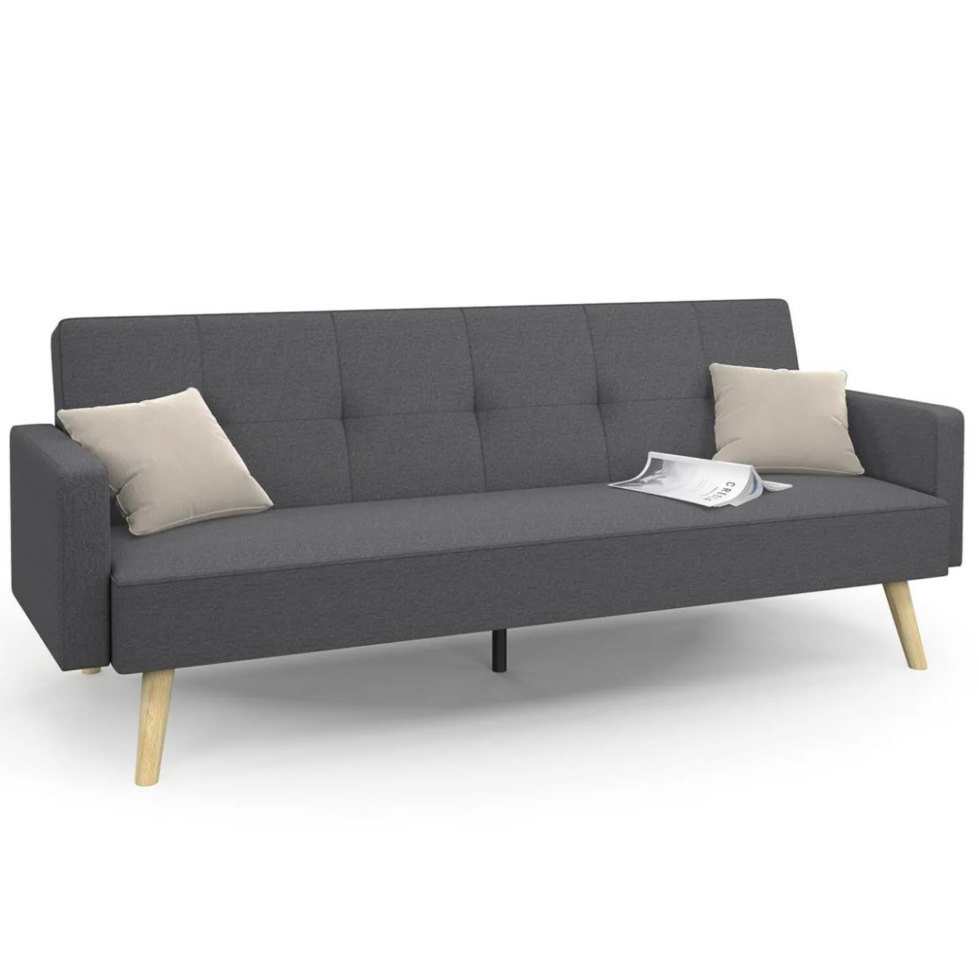 Canapé droit convertible 3 places gris