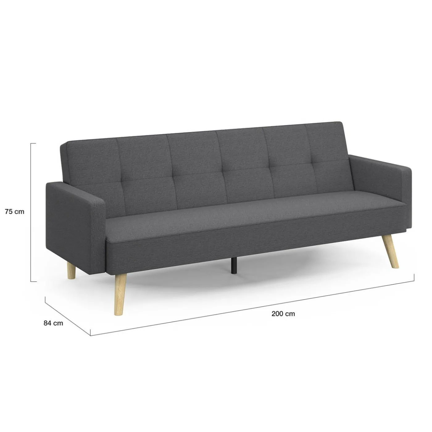 Canapé droit convertible 3 places gris