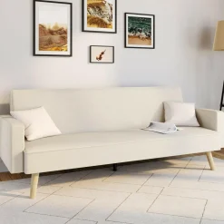 Canapé droit scandinave 3 places convertible LARS velours côtelé beige