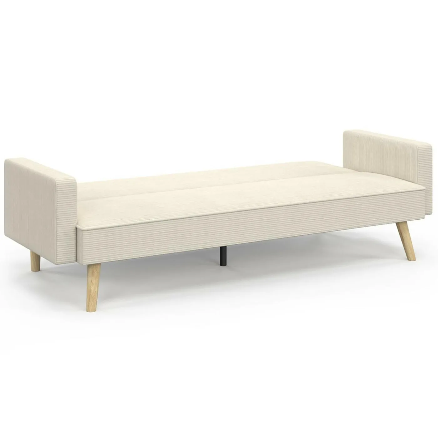 Canapé droit scandinave 3 places convertible LARS velours côtelé beige