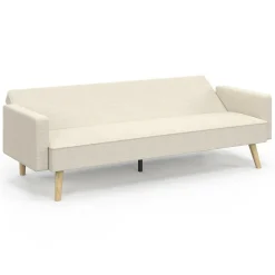 Canapé droit scandinave 3 places convertible LARS velours côtelé beige