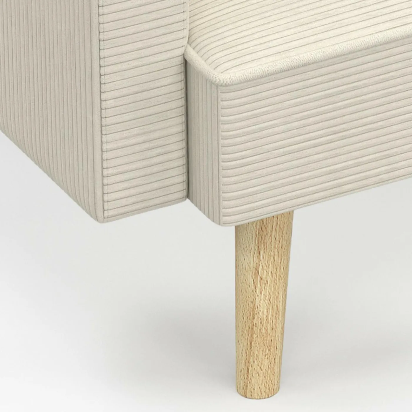 Canapé droit scandinave 3 places convertible LARS velours côtelé beige