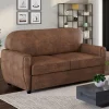Canapé droit vintage marron effet vieilli