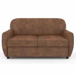 Canapé droit vintage marron effet vieilli