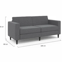 Canapé fixe moderne 3 places 180 cm en tissu gris anthracite