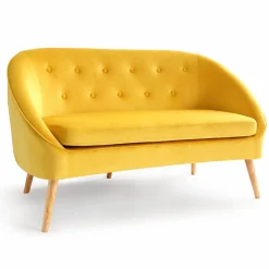 Canapé velours jaune rétro chic pieds en bois