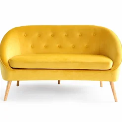 Canapé velours jaune rétro chic pieds en bois