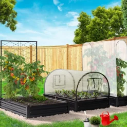 Carré potager en métal avec serre à tomates + treillis + housse