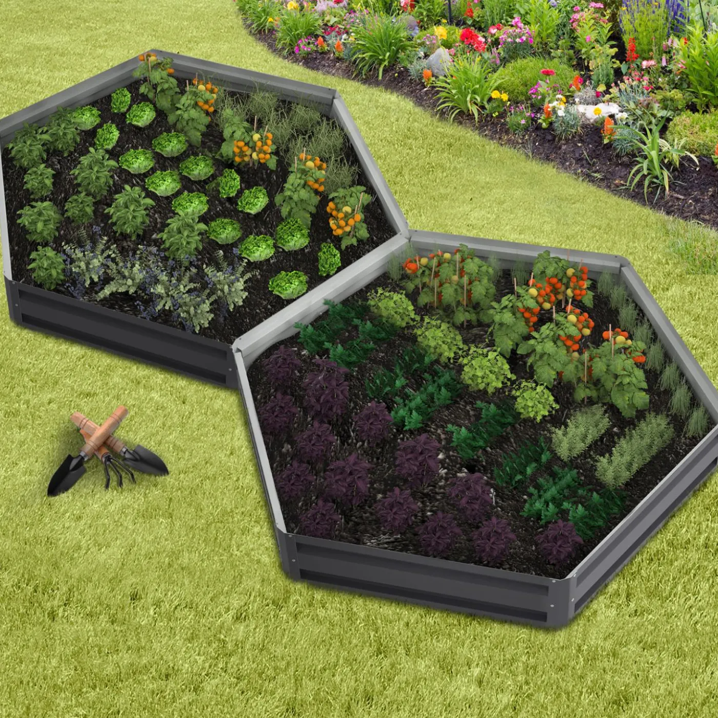 Carrés de potager hexagonale 120 cm gris anthracite : lot de 2