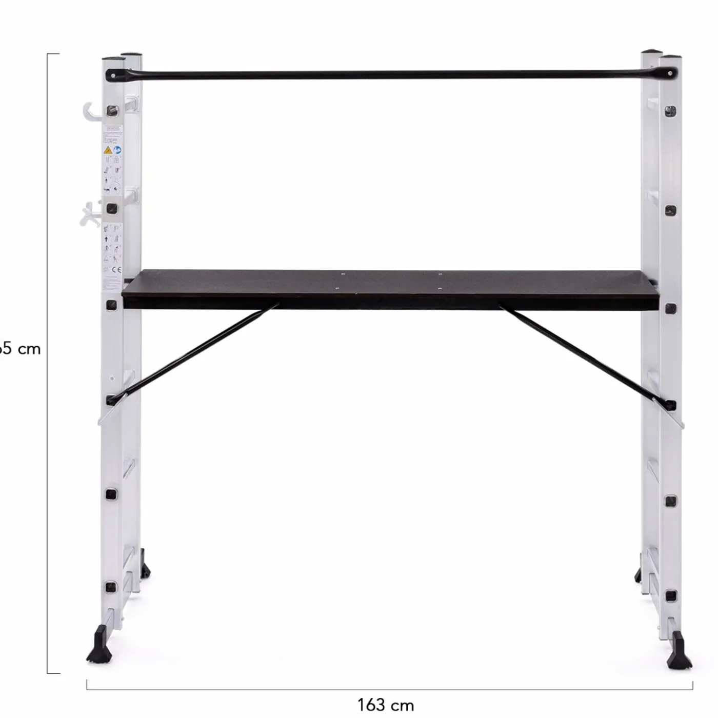 Échafaudage aluminium plateforme modulable avec échelle multifonction, sur roues, 165 cm