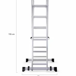 Échafaudage aluminium plateforme modulable avec échelle multifonction, sur roues, 165 cm
