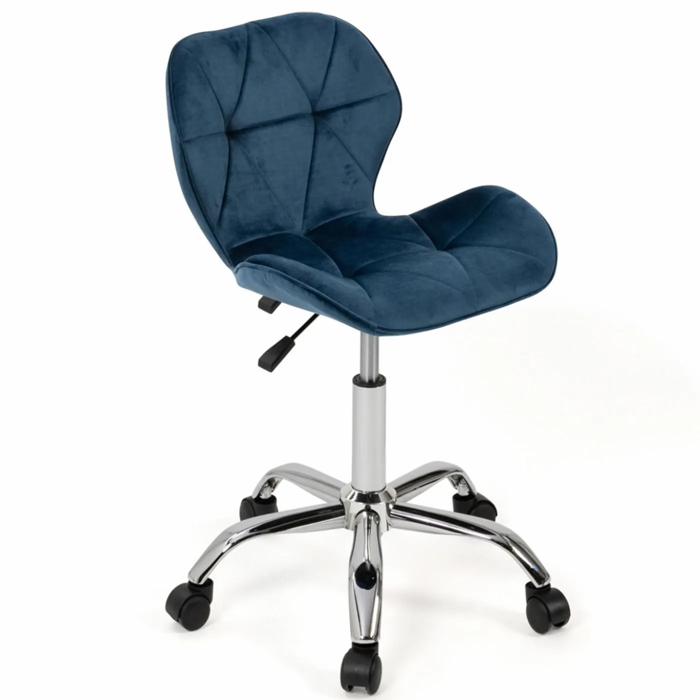 Chaise de bureau velours bleu à roulettes