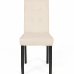 Chaises capitonnées en velours beige pieds noirs : lot de 4