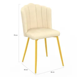 Chaises coquillages beiges en velours et pieds dorés
