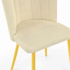 Chaises coquillages beiges en velours et pieds dorés